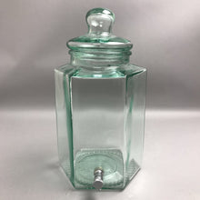 Load image into Gallery viewer, Vintagde Italian Hexagon Beverage Dispenser 5 Gallons Green Tint Glass Brass Spigot
