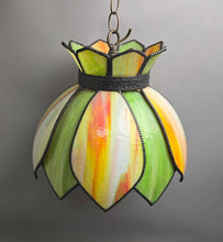 Load image into Gallery viewer, Orange &amp; Green Slag Glass Shade Hanging Light
