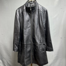 Load image into Gallery viewer, Tibor Leathers Black Soft Leather Scrunch Collar 3/4 Length Coat (XL)
