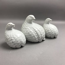 Load image into Gallery viewer, Set of 3 Vintage Quail Figurines Mom &amp; 2 Babies Homco Japan White Porcelain (6")
