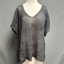 Load image into Gallery viewer, Eileen Fisher Charcoal Open Knit Short Sleeve Sweater Tunic (L)
