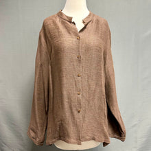 Load image into Gallery viewer, Eileen Fisher Brown Linen Collarless Button Down Shirt (1X)
