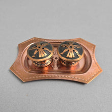 Load image into Gallery viewer, Aztec/Mayan Copper Salt &amp; Pepper Shaker Set w/ Tray (1x4x2.5)
