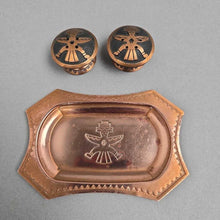 Load image into Gallery viewer, Aztec/Mayan Copper Salt &amp; Pepper Shaker Set w/ Tray (1x4x2.5)
