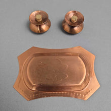 Load image into Gallery viewer, Aztec/Mayan Copper Salt &amp; Pepper Shaker Set w/ Tray (1x4x2.5)
