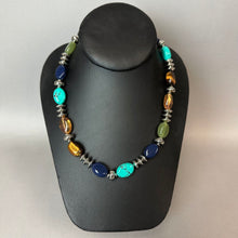 Load image into Gallery viewer, Chaps Faux Turquoise Amber Tigers Eye Lapis Silver Beaded Necklace (20")
