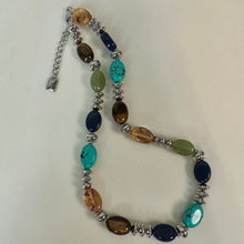 Load image into Gallery viewer, Chaps Faux Turquoise Amber Tigers Eye Lapis Silver Beaded Necklace (20")
