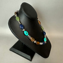 Load image into Gallery viewer, Chaps Faux Turquoise Amber Tigers Eye Lapis Silver Beaded Necklace (20")
