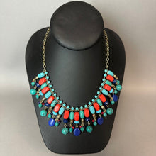 Load image into Gallery viewer, Chaps Faux Turquoise Coral Lapis Gold Fringe Necklace (20")
