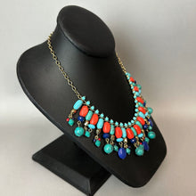 Load image into Gallery viewer, Chaps Faux Turquoise Coral Lapis Gold Fringe Necklace (20")
