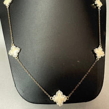 Load image into Gallery viewer, Pearl Enamel Rhinestone Goldtone Clover Station Necklace (36")
