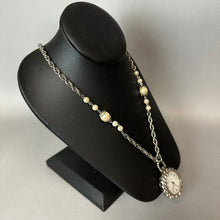 Load image into Gallery viewer, 1928 Silvertone Pocket Watch Pendant on 30" Faux Pearl Accent Chain
