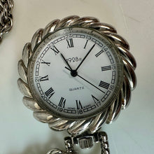 Load image into Gallery viewer, 1928 Silvertone Pocket Watch Pendant on 30" Faux Pearl Accent Chain
