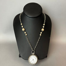 Load image into Gallery viewer, 1928 Silvertone Pocket Watch Pendant on 30" Faux Pearl Accent Chain
