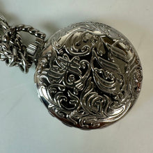 Load image into Gallery viewer, 1928 Silvertone Pocket Watch Pendant on 30" Faux Pearl Accent Chain

