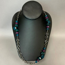 Load image into Gallery viewer, Napier Gunmetal Blue &amp; Purple Bead Long Chain Necklace (36")
