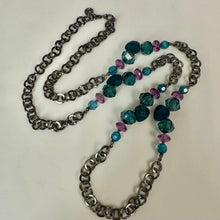 Load image into Gallery viewer, Napier Gunmetal Blue &amp; Purple Bead Long Chain Necklace (36")
