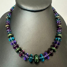 Load image into Gallery viewer, Napier Blue &amp; Purple Gunmetal Acrylic Graduated Bead Necklace (19")
