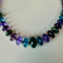 Load image into Gallery viewer, Napier Blue &amp; Purple Gunmetal Acrylic Graduated Bead Necklace (19")
