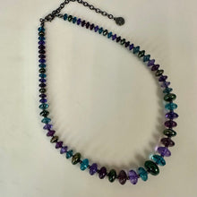 Load image into Gallery viewer, Napier Blue &amp; Purple Gunmetal Acrylic Graduated Bead Necklace (19")
