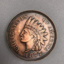 Load image into Gallery viewer, Vintage Indian Metal Craft 1877 Indian Head Penny Belt Buckle (3")

