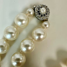 Load image into Gallery viewer, Large Faux Pearl Knotted Strand w/ Rhinestone Clasp Necklace (25")
