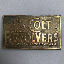 Load image into Gallery viewer, Vintage Colt Revolver The World's Right Arm Solid Brass Western Belt Buckle (2.5x4)
