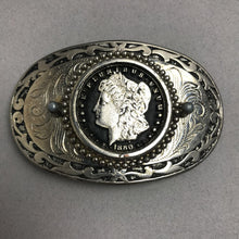 Load image into Gallery viewer, Vintage USA Morgan Dollar Western Silverplate Belt Buckle 2.5x3)
