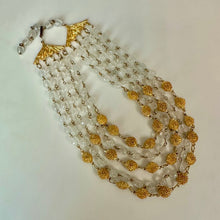 Load image into Gallery viewer, Vintage Goldtone Textured Clear Glass Bead 5-Strand Necklace (13")
