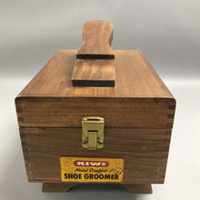 Load image into Gallery viewer, Vintage Kiwi Shoe Shine Kit Wooden Box Filled with Contents - Brushes Polish (8x8x11)
