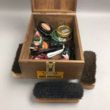 Load image into Gallery viewer, Vintage Kiwi Shoe Shine Kit Wooden Box Filled with Contents - Brushes Polish (8x8x11)
