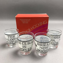 Load image into Gallery viewer, Vintage Anchor Hocking Set of 4 Prohibition Jigger Glasses w/Box 2.5 OZ
