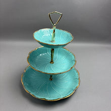 Load image into Gallery viewer, California Pottery 3-Tier Scalloped Cyan Dessert Stand (~14x12x12)
