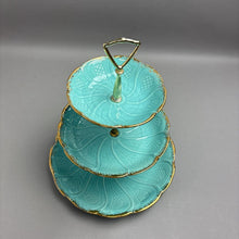 Load image into Gallery viewer, California Pottery 3-Tier Scalloped Cyan Dessert Stand (~14x12x12)
