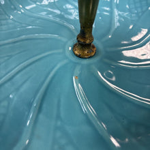 Load image into Gallery viewer, California Pottery 3-Tier Scalloped Cyan Dessert Stand (~14x12x12)
