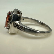 Load image into Gallery viewer, Sterling Peach Tourmaline Diamond Halo Ring sz 5
