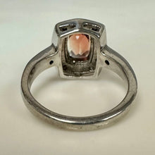Load image into Gallery viewer, Sterling Peach Tourmaline Diamond Halo Ring sz 5

