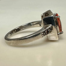 Load image into Gallery viewer, Sterling Peach Tourmaline Diamond Halo Ring sz 5
