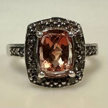 Load image into Gallery viewer, Sterling Peach Tourmaline Diamond Halo Ring sz 5
