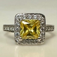 Load image into Gallery viewer, Sterling Citrine CZ Halo Ring sz 6.5
