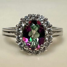 Load image into Gallery viewer, Sterling Mystic Topaz White Topaz Halo Ring sz 5

