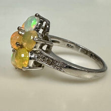 Load image into Gallery viewer, Sterling Welo Opal Diamond Accent Flower Ring sz 6
