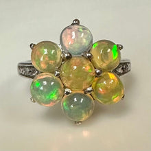 Load image into Gallery viewer, Sterling Welo Opal Diamond Accent Flower Ring sz 6
