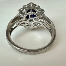 Load image into Gallery viewer, Sterling Dark Blue Topaz White Topaz Halo Ring sz 7
