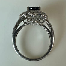Load image into Gallery viewer, Sterling Dark Blue Topaz White Topaz Halo Ring sz 7
