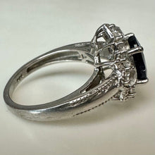 Load image into Gallery viewer, Sterling Dark Blue Topaz White Topaz Halo Ring sz 7
