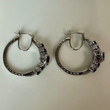 Load image into Gallery viewer, Sterling Black Tourmaline Hoop Earrings (1.25")
