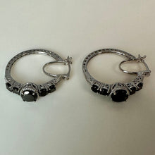 Load image into Gallery viewer, Sterling Black Tourmaline Hoop Earrings (1.25")
