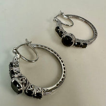 Load image into Gallery viewer, Sterling Black Tourmaline Hoop Earrings (1.25")
