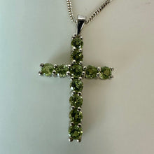 Load image into Gallery viewer, Sterling Peridot Cross Pendant on 18" Chain (1.25")
